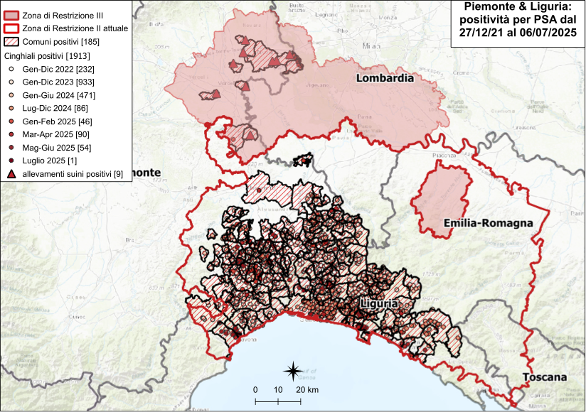 I CONTROLLI PER LA PSA – SETTE NUOVI POSITIVI TRA I CINGHIALI; SETTE IN LIGURIA, NESSUNO IN PIEMONTE